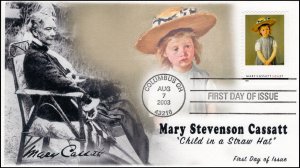 AO-3807, 2003,Mary Cassett Paintings , Add-on Cachet, First Day of Issue, Columb