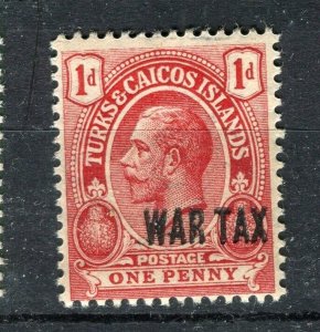 TURKS CAICOS; 1916-18 early GV War Tax Optd. issue Mint hinged 1d. value