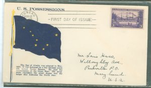 US 800 1937 3c Alaska (Part of the U S Possession Series) on an addressed FDC with a Grandy Cachet