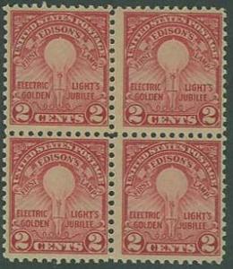 USA SC# 654 Edison's First Lamp, 2c Block of 4, MNH