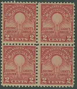 USA SC# 654 Edison's First Lamp, 2c Block of 4, MNH