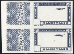 French Colonies, Mauritania, 1942 Air Post, imperforate left margin vertical ...