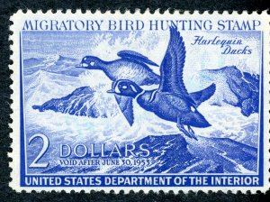 #RW19 – 1952 $2.00 Harlequin Ducks. Used.