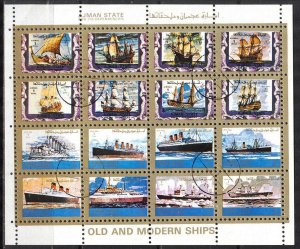 Ajman 1973 Ships st. size 22 x 17 mm. sheet of 16 Used CTO