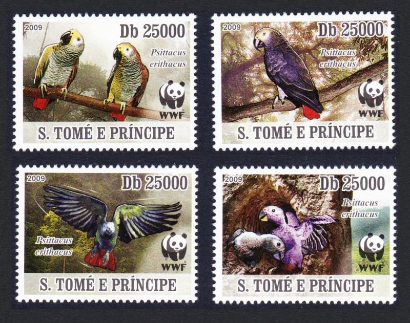 Sao Tome Birds WWF Grey Parrot 4v MI#3777-3780 SALE BELOW FACE VALUE