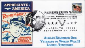 16-419, 2016, Remembering WW II, Linden TN, Pictorial, Event Cover,