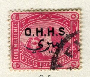 EGYPT;  1907 early Official Optd O.H.H.S. issue fine used 5m. value