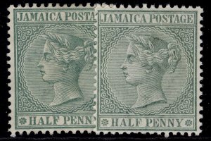 JAMAICA QV SG16 + 16a, ½d SHADE VARIETIES, M MINT. Cat £16.