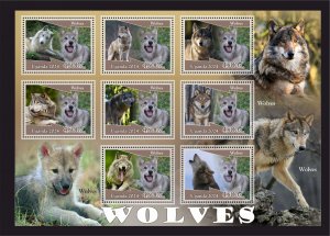 Stamps. Fauna Wolves 1 sheet 8 stamps perforated 2024 year  NEW