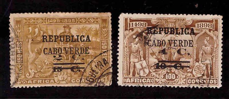 Cape Verde Scott 197-198 Used Surcharged stamp set 1921