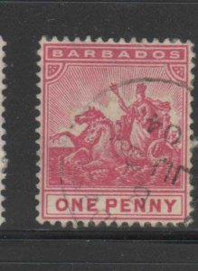 BARBADOS #72  1892-1903  1p     BADGE OF THE COLONY    USED F-VF  h