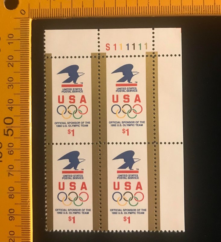 2539 Plate Block of 4, MNH, $1 USPS Olympics