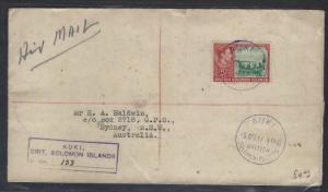 BRITISH SOLOMON ISLANDS COVER (P3105B) 1947 KGVI 5/- AUKI TO AUSTRALIA REG