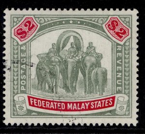 MALAYSIA - Fed Malay EDVII SG49, $2 green & carmine, USED. WMK MULT CA