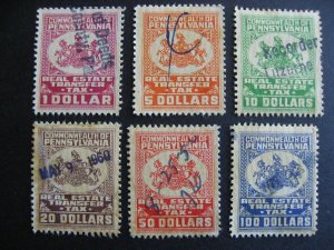 USA 6 different PA Real Estate Transfer tax stamps used, mixed condition.