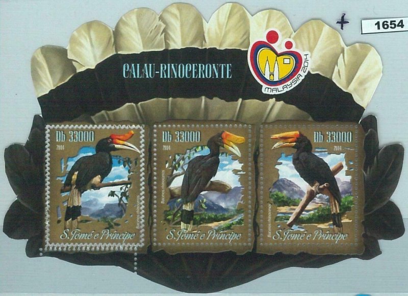 M1654 - S TOME & PRINCIPE,ERROR, 2014, MISPERF SHEET: Birds, Rhinoceros Hornbill