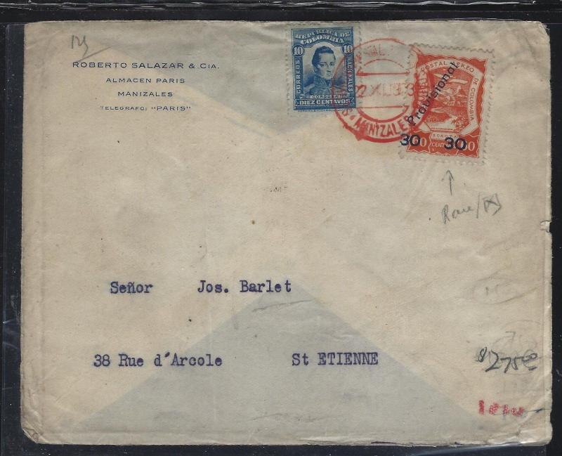 COLUMBIA  (PP2404B) 30C/60C PROVISIONAL A/M ON COVER TO FRANCE,  SCARCE