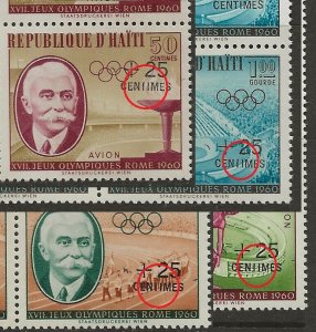 Haiti 1960 Olympics #B18-B19, CB28-CB29 VARIETY (pos. 7) Set in BLOCKS VF-NH