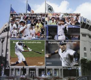 Central African Republic 2011 CTO Baseball 4v M/S Flags Sports Stamps