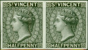 St Vincent 1881 1/2d Black Imperf Plate Proof Horizontal Pair Fine & Fresh Mint