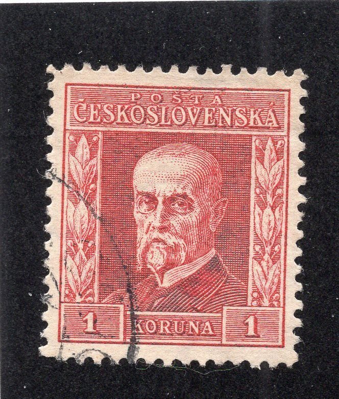 Czechoslovakia 1925 1k carmine Masaryk, Scott 102 used, value = 60c