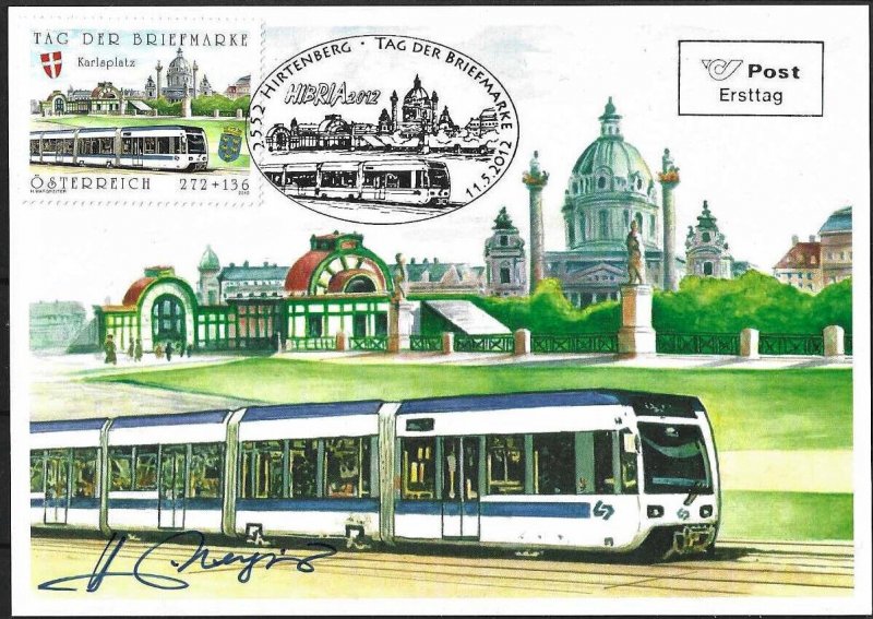 2012 Austria Railways, Churches, Stampday, Artist signed FDC-Maxi-Card! LOOK!! 