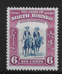 NORTH BORNEO SG307 1939 6c DEEP BLUE & CLARET MTD MINT