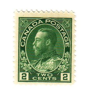 Canada Sc 107 1922 2 c green G V Admiral stamp mint