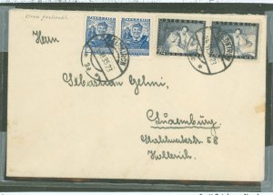 Austria 376/358 376 (pair) and 2 copies of 358 (rear backwards variety) on cover to Luxembourgh.