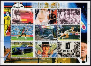 Niger 1998 DIANA-FERRARI-JOHN LENNON-ROLLS ROYCE-EVENTS 80-89 Sheetlet (9) MNH