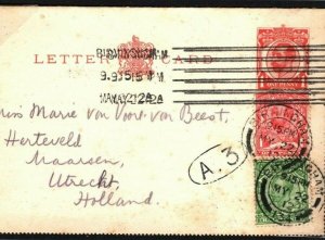 GB Stationery Letter-Card TRIPLE DOWNEY HEAD FRANKING Birmingham 1912 4.3