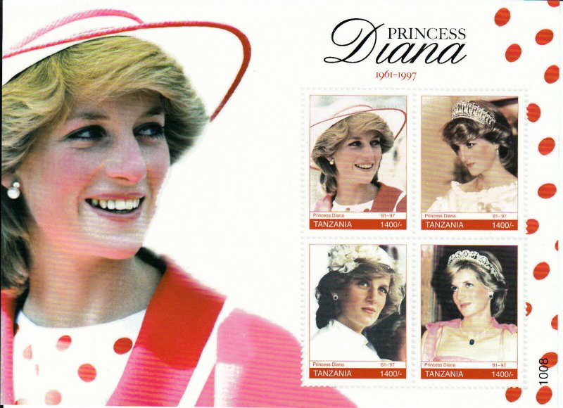 Tanzania Royalty Stamps 2010 MNH Princess Diana Memorial 1961-1997 4v M/S II 