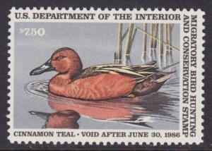 US Sc RW52 MNH. 1985 $7.50 Cinnamon Teal Duck Stamp VF