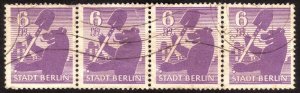 1945, Germany Berlin 6pfg, Used strip of 4, Sc 11N2