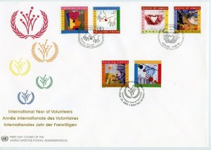 UN 2001 INT'L YEAR OF VOLUNTEERS CACHET BY RORIE KATZ ON ONE FIRST DAY COVER