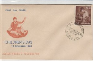 India 1961 Childrens Day Illustration Cancel & Stamp FDC Cover Ref 34670