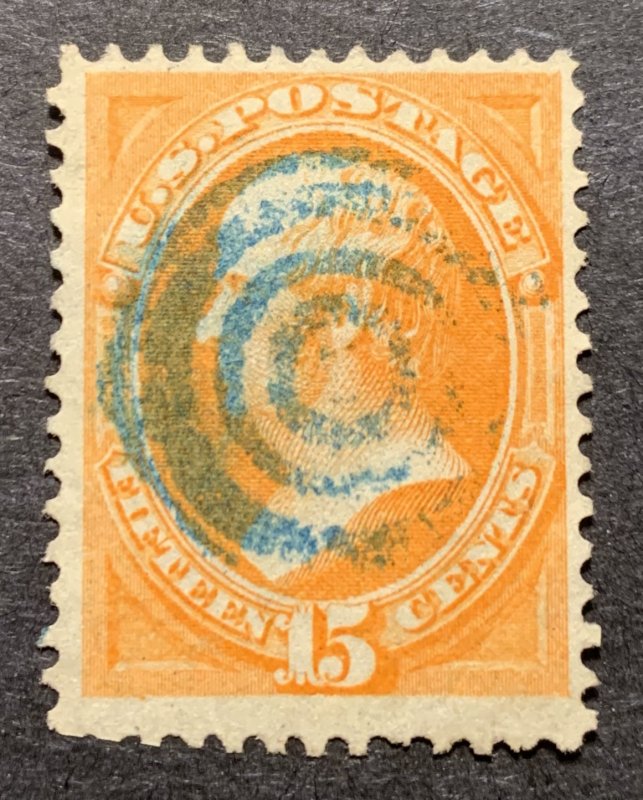 #152 – 1870-71 15c Webster, bright orange. Used blue cancel.