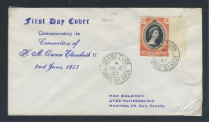 Turks & Caicos Islands 1953 QEII Coronation on First Day Cover.