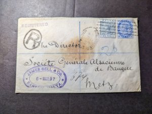 1897 Registered British Malta Cover Valletta to Metz France