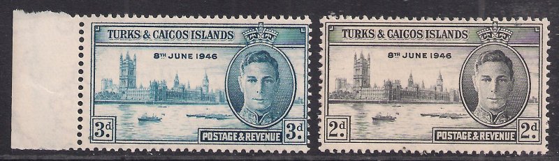 Turks & Caicos 1946 KGV1 Set of Victory Umm SG 206-207 ( J722 ) 