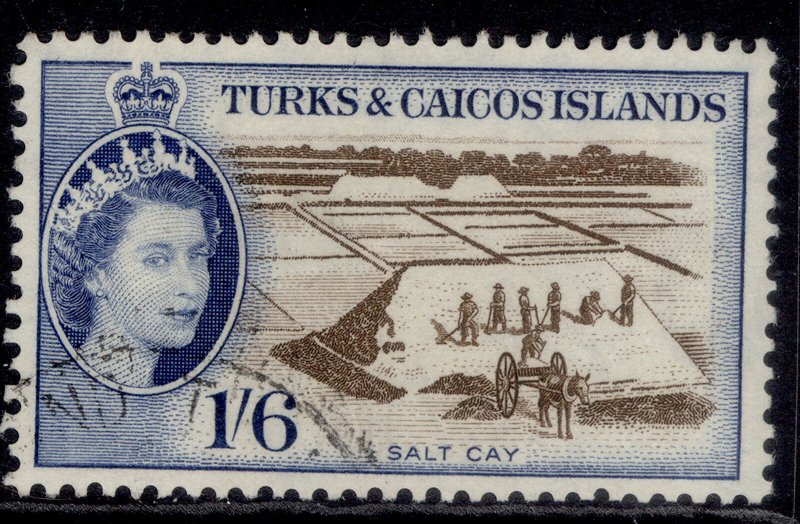 TURKS & CAICOS ISLANDS QEII SG230, 1s 6d black & scarlet, FINE USED.