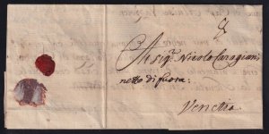 Turkey Italy 1747 Constantinople to Venice Disinfected Stampless Folded Letter