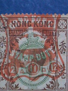 ​HONG KONG-CHINA-1903 OVER 118 YEARS OLD-HONG KONG $0.75C -DUTY STAMPS- VF