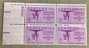 1089  Architects Institute Centennial. 25 Plate blocks mint 3 cents. Issued 1957
