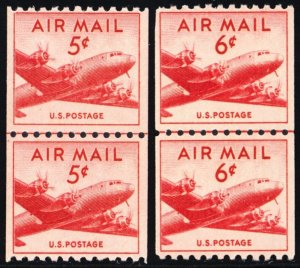 C37, 41, Mint NH 5¢, 6¢ Airmail Coil Line Pairs ** Stuart Katz