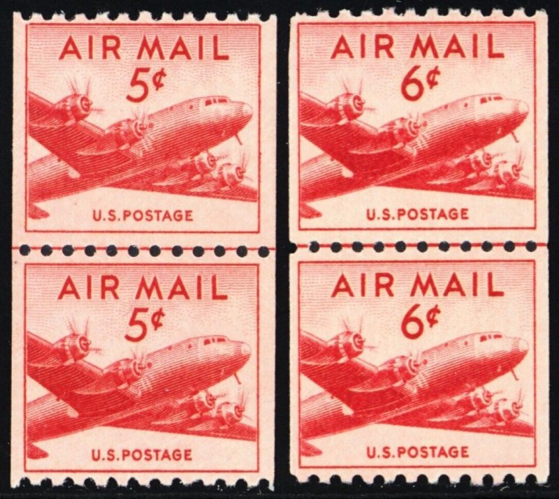 C37, 41, Mint NH 5¢, 6¢ Airmail Coil Line Pairs ** Stuart Katz
