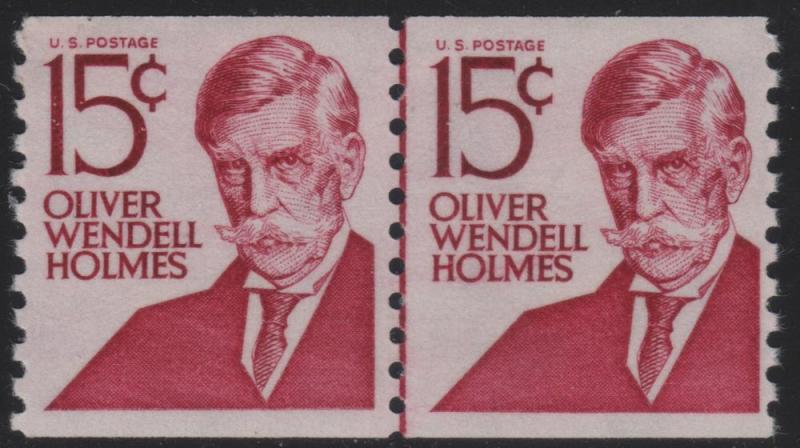 1305E 15c Oliver Wendell Holmes Shiny Gum Line Pair