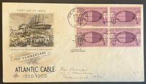 ATLANTIC CABLE 100TH  #1112 AUG 15, 1958 NEW YORK, NY FIRST DAY COVER (FDC) BX5