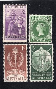 Australia 1955-62 Group of 4 Commemoratives, Scott 284-285, 340, 347 used