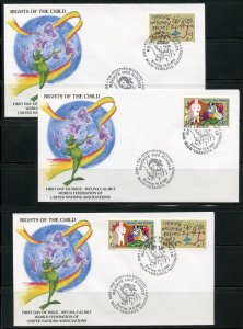 UNITED NATIONS WFUNA CHILD RIGHTS HEATHER HENSON II CACHETED 3 FIRST DAY COVERS